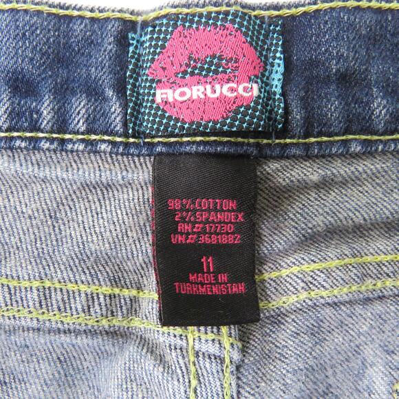 Y2k Vintage Fiorucci Angels Patch Low Rise Distressed Flared Jeans Size 11 29" - Picture 8 of 9